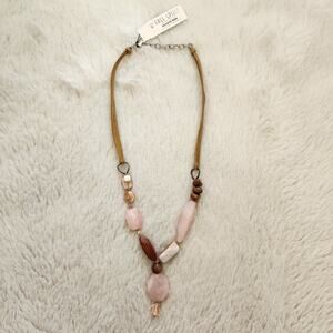 NEW Peyote Bird Free Spirit Pink Rose Quartz And Brown Wood Leather Necklace